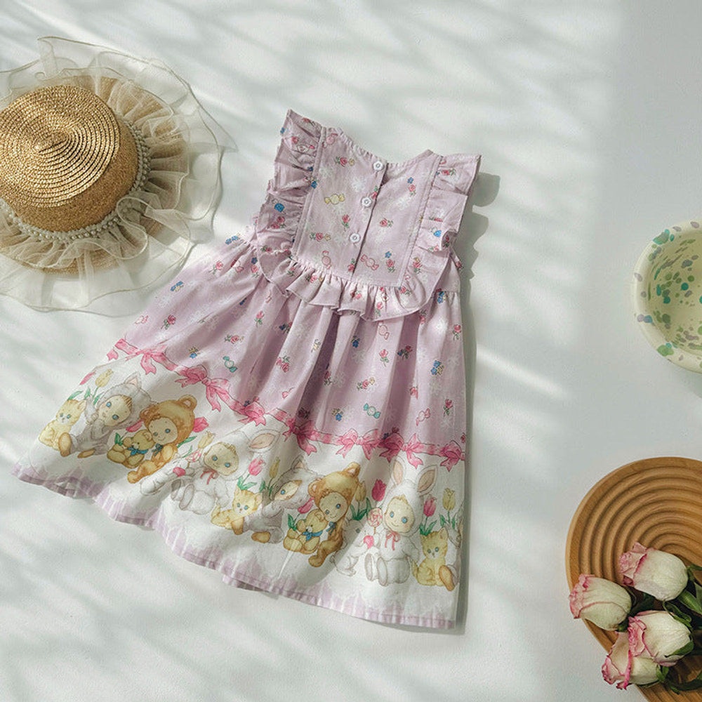 MyKids-USA® Kids Girls Cute Baby Print Sleeveless Design Princess Dress