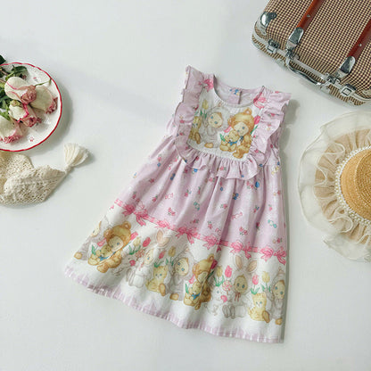 MyKids-USA® Kids Girls Cute Baby Print Sleeveless Design Princess Dress