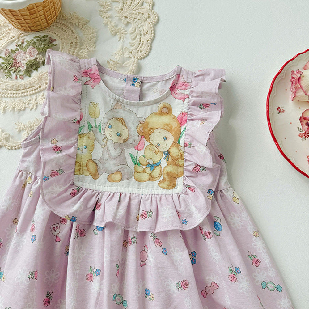 MyKids-USA® Kids Girls Cute Baby Print Sleeveless Design Princess Dress