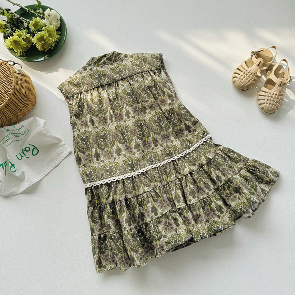 MyKids-USA® Kids Girls Sleeveless Vintage Style Single Breasted Dress