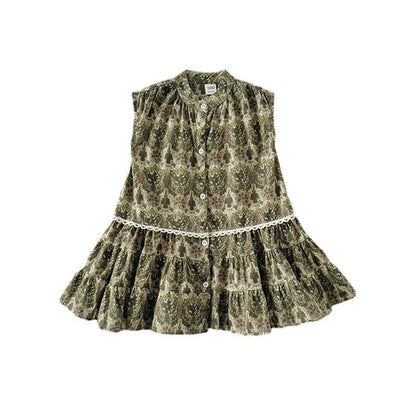 MyKids-USA® Kids Girls Sleeveless Vintage Style Single Breasted Dress