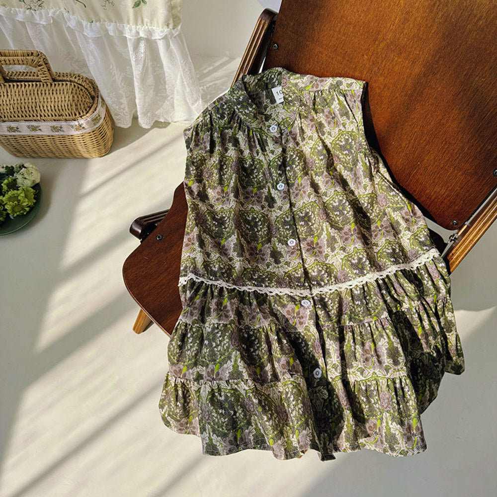 MyKids-USA® Kids Girls Sleeveless Vintage Style Single Breasted Dress