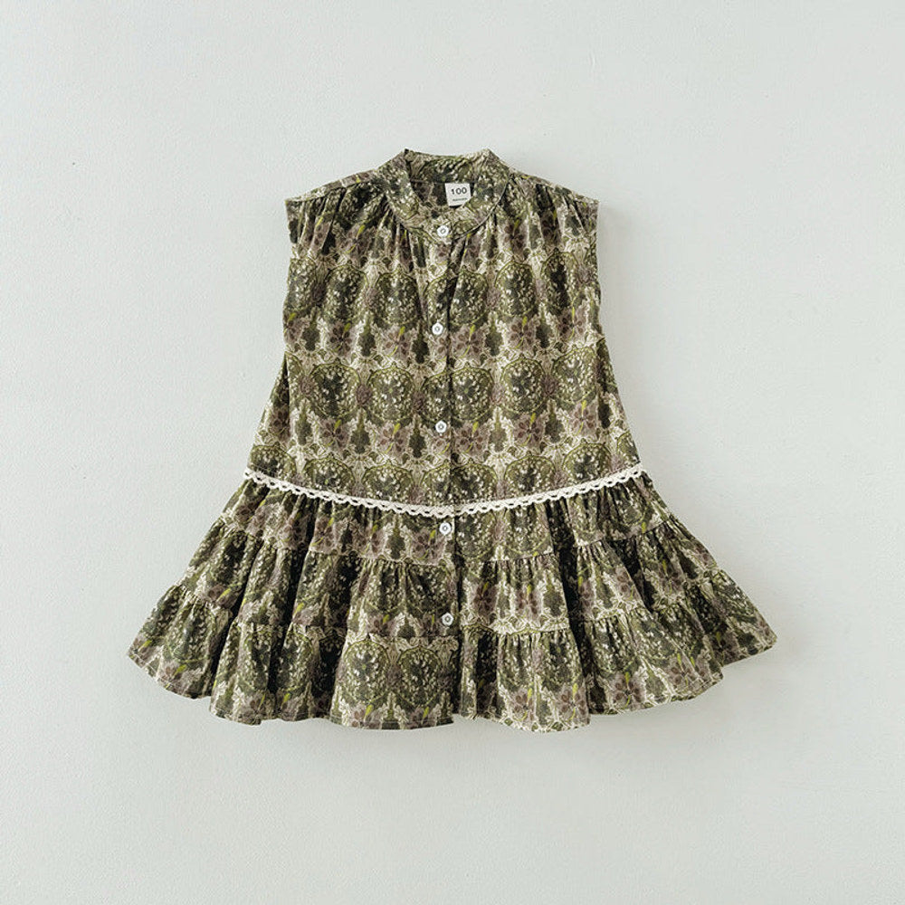 MyKids-USA® Kids Girls Sleeveless Vintage Style Single Breasted Dress