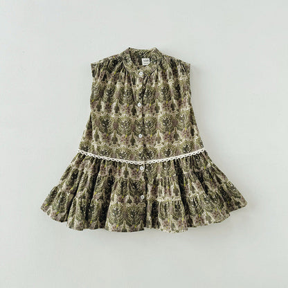 MyKids-USA® Kids Girls Sleeveless Vintage Style Single Breasted Dress