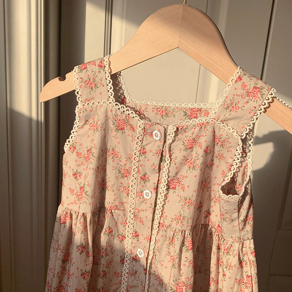 MyKids-USA® Kids Girls French Style Vintage Sleeveless Single Breasted Dress