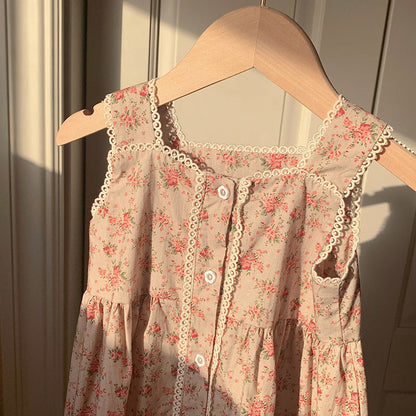 MyKids-USA® Kids Girls French Style Vintage Sleeveless Single Breasted Dress