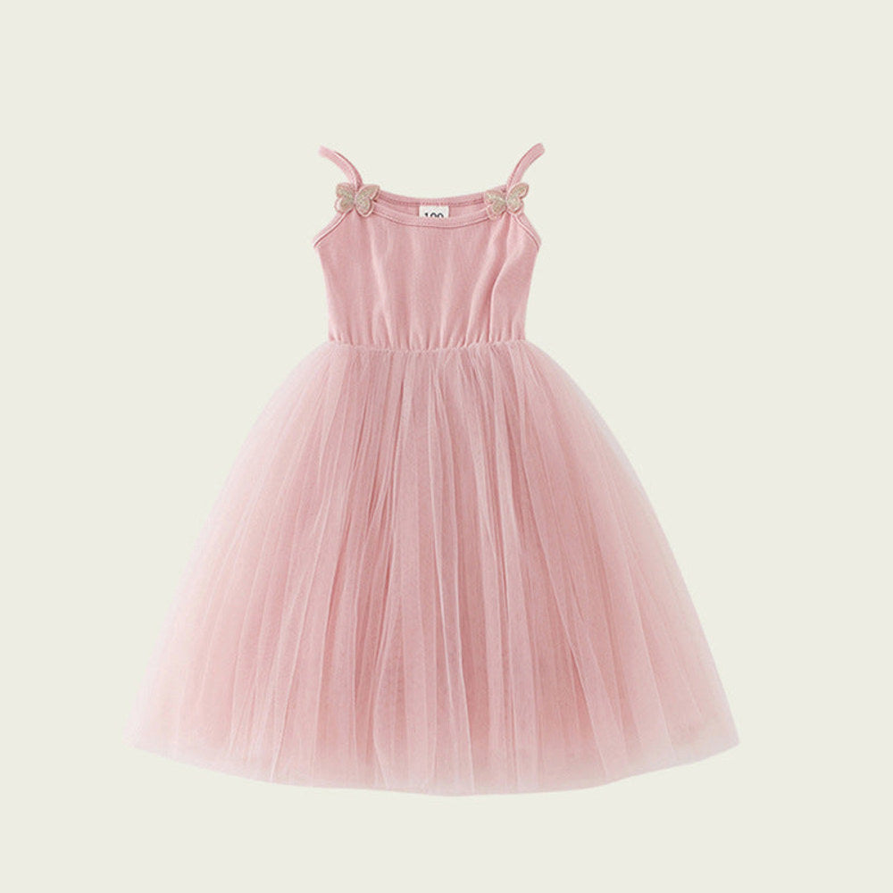 MyKids-USA® Kids Girls Cute Design Solid Color Sleeveless Chiffon Butterfly Strap Dress