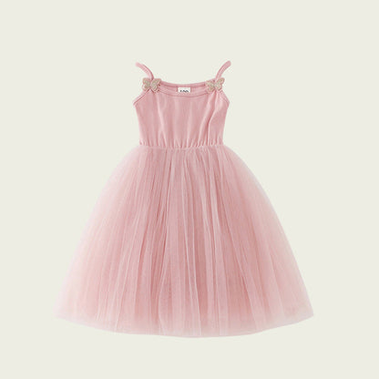 MyKids-USA® Kids Girls Cute Design Solid Color Sleeveless Chiffon Butterfly Strap Dress