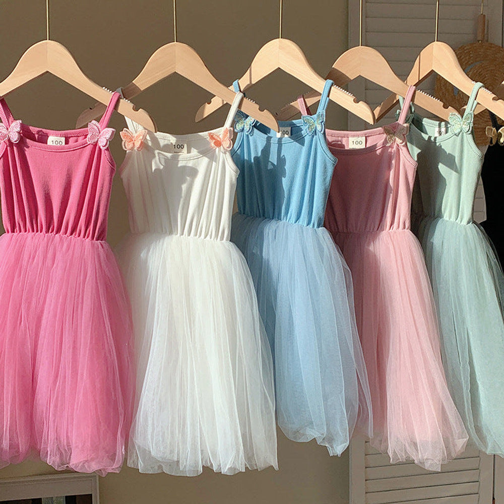 MyKids-USA® Kids Girls Cute Design Solid Color Sleeveless Chiffon Butterfly Strap Dress