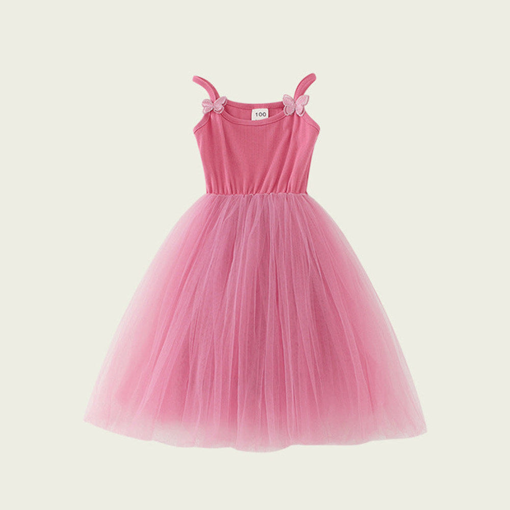 MyKids-USA® Kids Girls Cute Design Solid Color Sleeveless Chiffon Butterfly Strap Dress