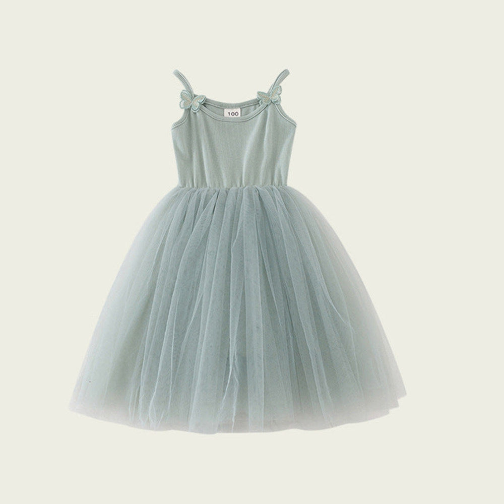 MyKids-USA® Kids Girls Cute Design Solid Color Sleeveless Chiffon Butterfly Strap Dress