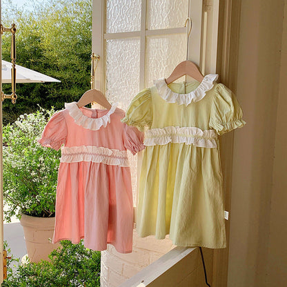 MyKids-USA® Kids Girls Short Sleeves Ruffle Collar Princess Dress