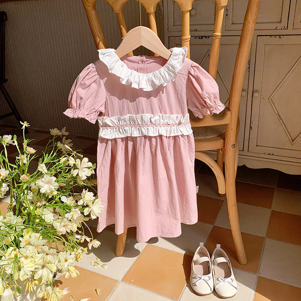 MyKids-USA® Kids Girls Short Sleeves Ruffle Collar Princess Dress