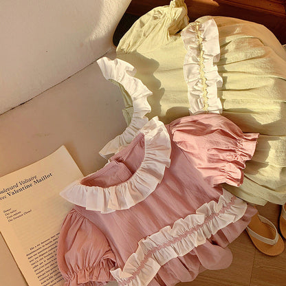 MyKids-USA® Kids Girls Short Sleeves Ruffle Collar Princess Dress