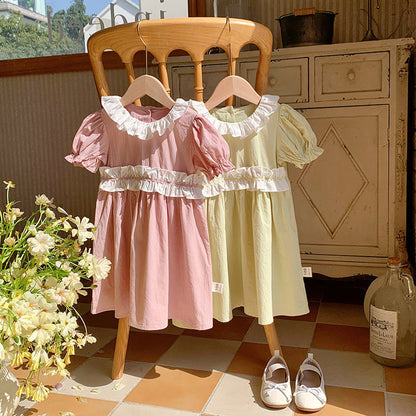 MyKids-USA® Kids Girls Short Sleeves Ruffle Collar Princess Dress