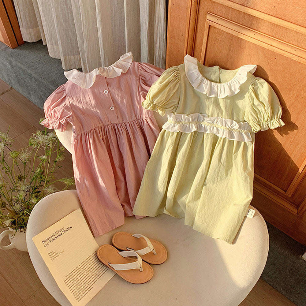 MyKids-USA® Kids Girls Short Sleeves Ruffle Collar Princess Dress