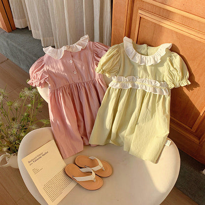 MyKids-USA® Kids Girls Short Sleeves Ruffle Collar Princess Dress