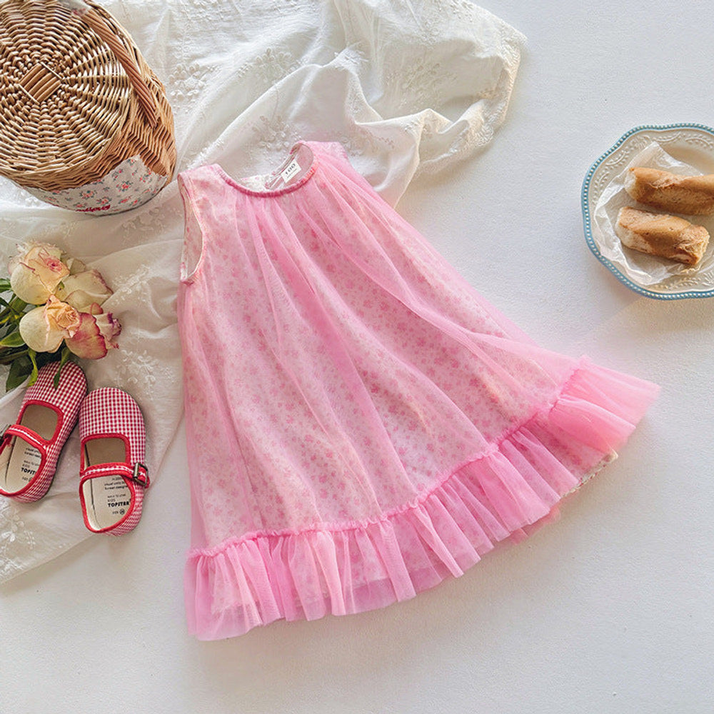 MyKids-USA® Design Kids Girls Cute Floral Print Sleeveless Mesh Dress