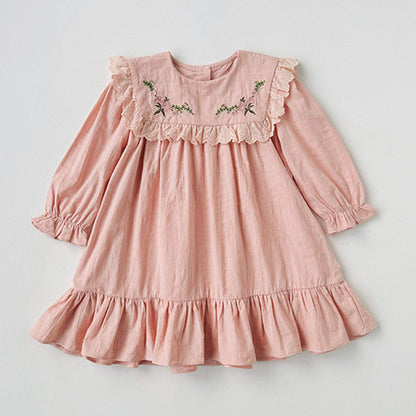 MyKids-USA® Kids Girls Vintage Flowers Embroidered Long Sleeves Dress