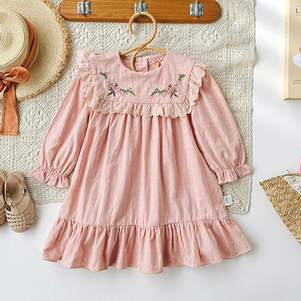 MyKids-USA® Kids Girls Vintage Flowers Embroidered Long Sleeves Dress