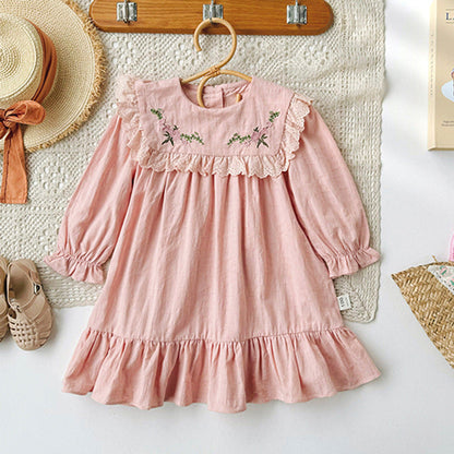 MyKids-USA® Kids Girls Vintage Flowers Embroidered Long Sleeves Dress