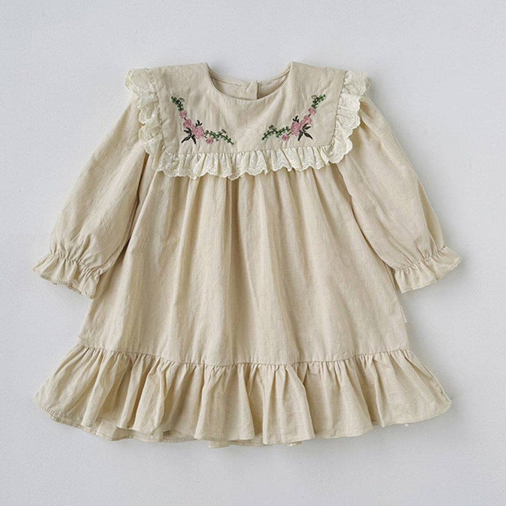 MyKids-USA® Kids Girls Vintage Flowers Embroidered Long Sleeves Dress