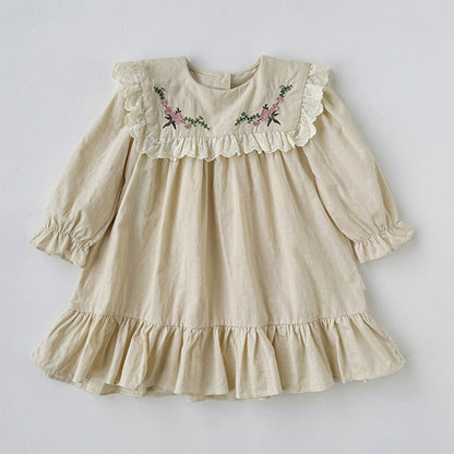 MyKids-USA® Kids Girls Vintage Flowers Embroidered Long Sleeves Dress