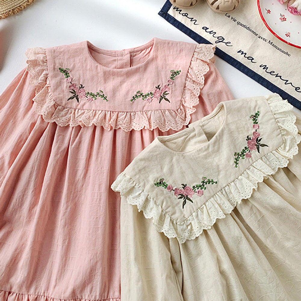 MyKids-USA® Kids Girls Vintage Flowers Embroidered Long Sleeves Dress