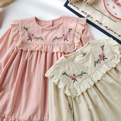 MyKids-USA® Kids Girls Vintage Flowers Embroidered Long Sleeves Dress