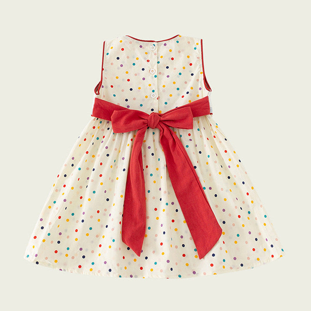 MyKids-USA® Design Kids Girls Cute Colorful Dots Sailing Boats Embroidered Sleeveless Dress