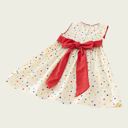 MyKids-USA® Design Kids Girls Cute Colorful Dots Sailing Boats Embroidered Sleeveless Dress