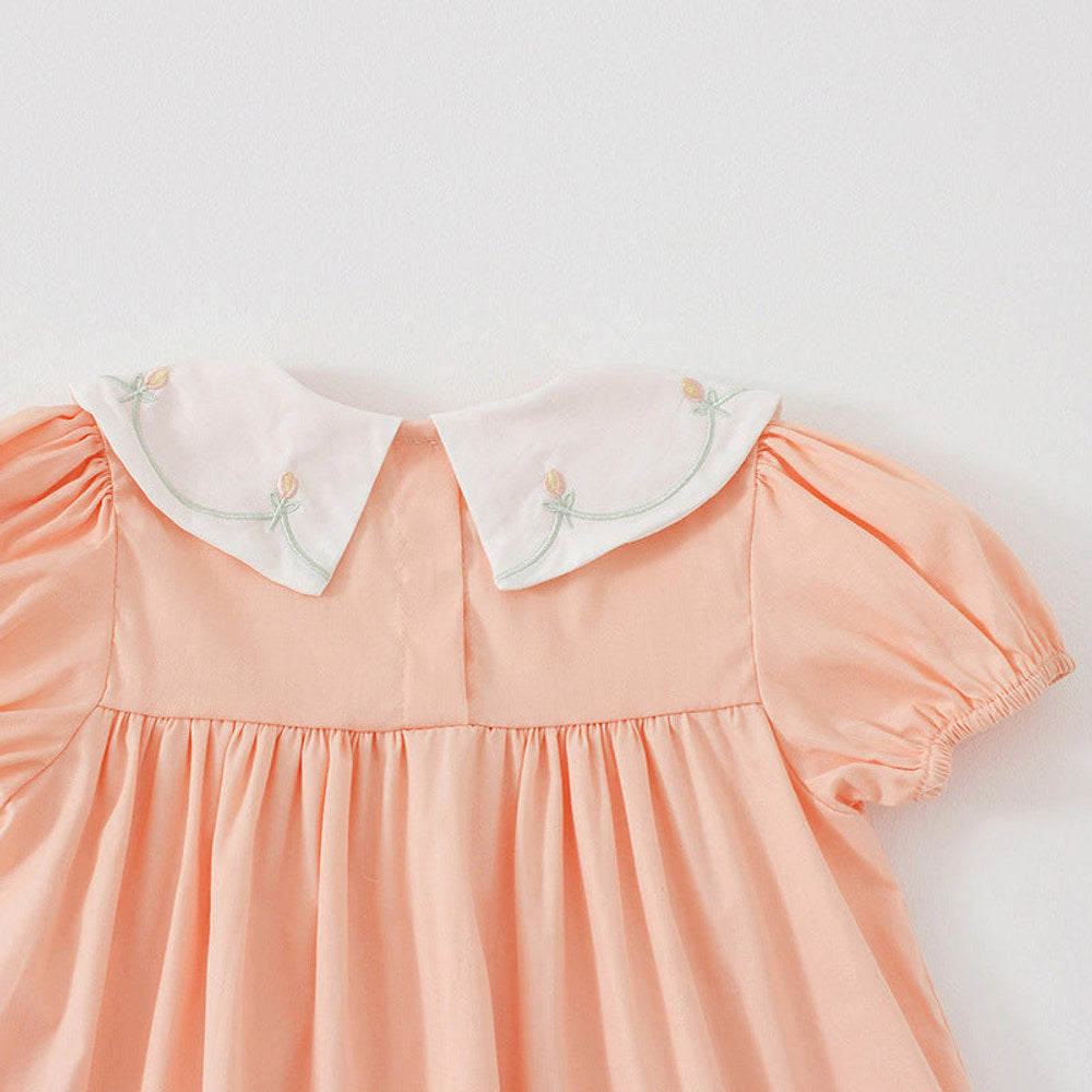 MyKids-USA® Kids Girls Casual Style Floral Embroidered Collar Short Sleeves Dress