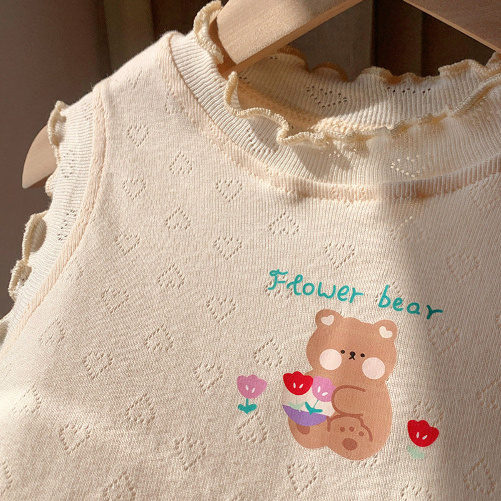 MyKids-USA® Girls Ruffle Neck Sleeveless Teddy Print Top Vest