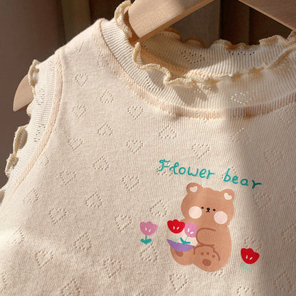 MyKids-USA® Girls Ruffle Neck Sleeveless Teddy Print Top Vest