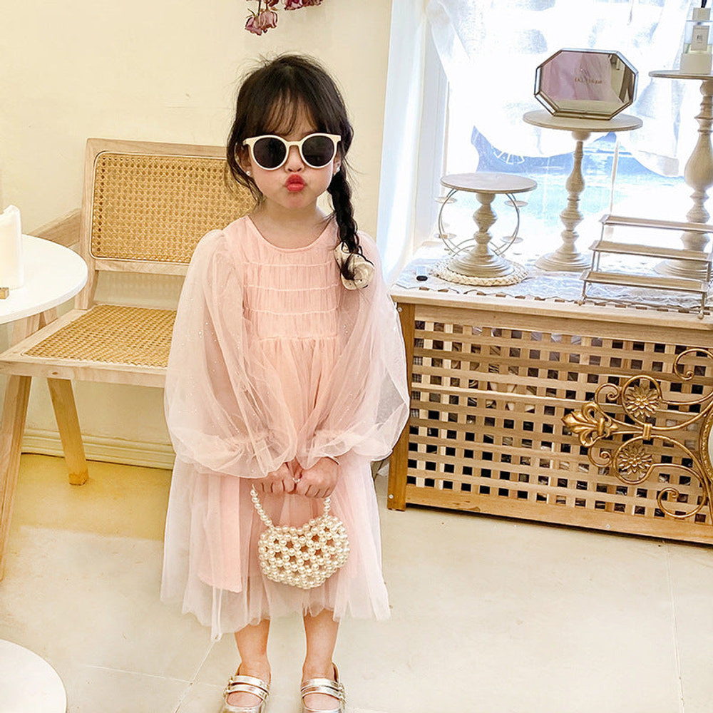MyKids-USA® Stylish Cute Carry-On Girls’ Portable Beaded Beige Princess Crossbody Handbag