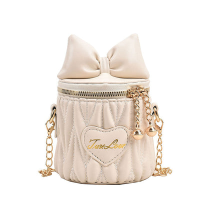 MyKids-USA® Stylish Pleated Carry-On Girls’ Portable Zipper Princess Crossbody Barrel Bag