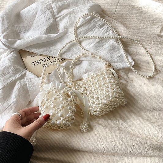 MyKids-USA® Stylish Handmade Carry-On Girls’ Portable Beaded Beige Princess Crossbody Handbag