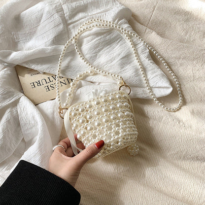 MyKids-USA® Stylish Handmade Carry-On Girls’ Portable Beaded Beige Princess Crossbody Handbag