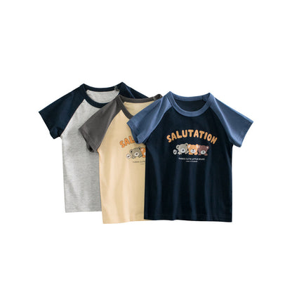 MyKids-USA® Boys Animal And Letters Print Color Patchwork T-Shirt In European And American Style