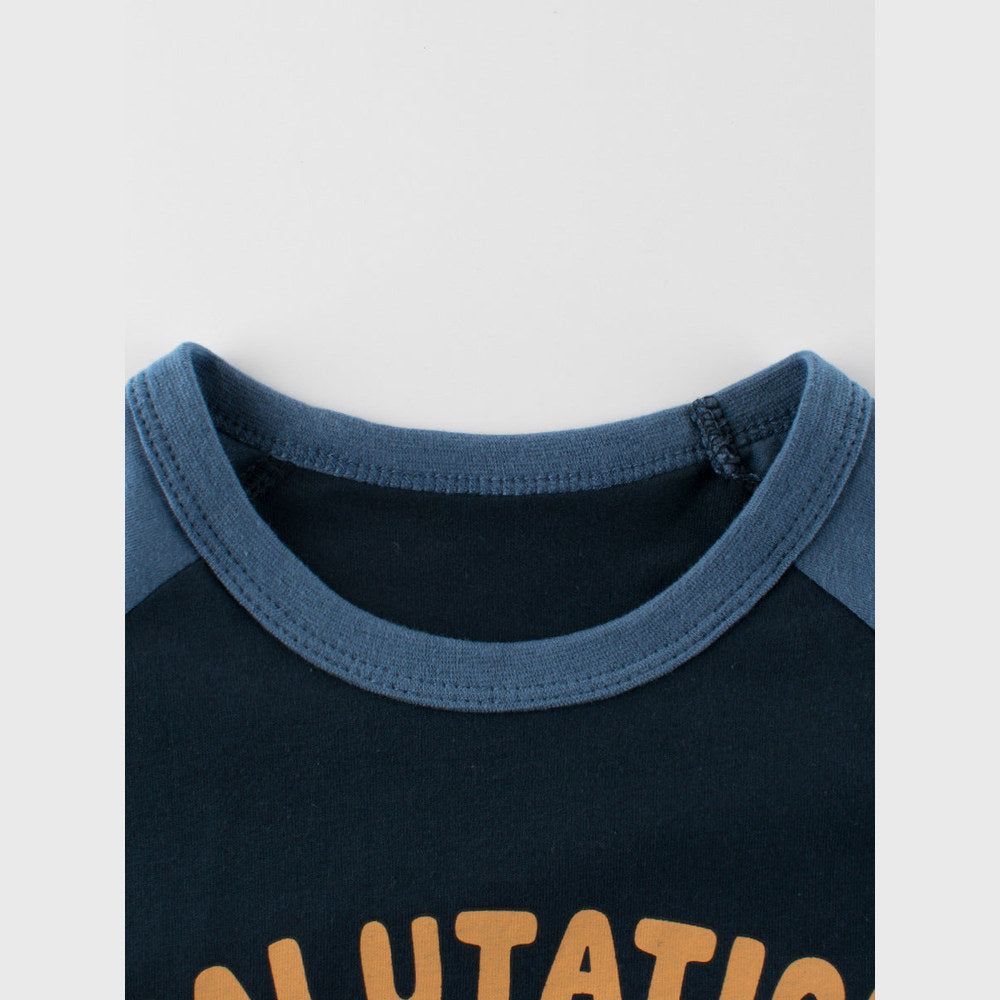 MyKids-USA® Boys Animal And Letters Print Color Patchwork T-Shirt In European And American Style