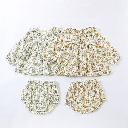 MyKids-USA® Baby Girls Floral Printing Long Sleeves Ruffle Collar Top Shirt And Shorts Clothing Sets