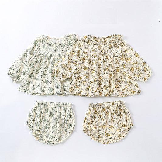 MyKids-USA® Baby Girls Floral Printing Long Sleeves Ruffle Collar Top Shirt And Shorts Clothing Sets