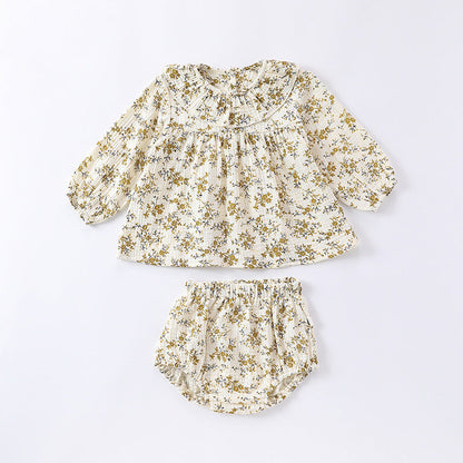 MyKids-USA® Baby Girls Floral Printing Long Sleeves Ruffle Collar Top Shirt And Shorts Clothing Sets