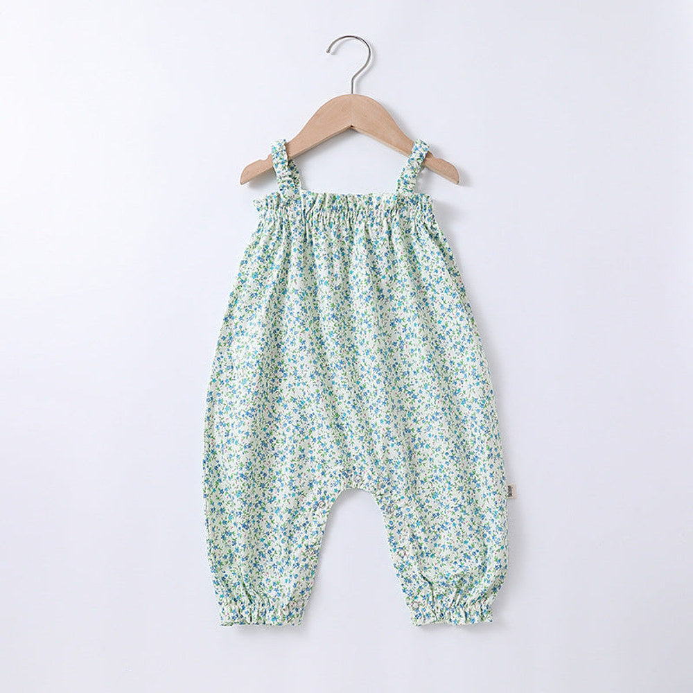 MyKids-USA® Baby Girls Floral Printing Sleeveless Strap Romper And Hat Clothing Sets