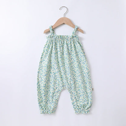 MyKids-USA® Baby Girls Floral Printing Sleeveless Strap Romper And Hat Clothing Sets