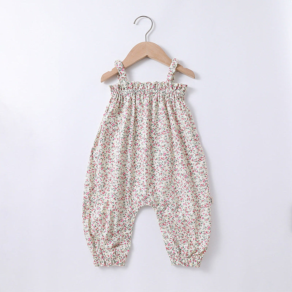MyKids-USA® Baby Girls Floral Printing Sleeveless Strap Romper And Hat Clothing Sets
