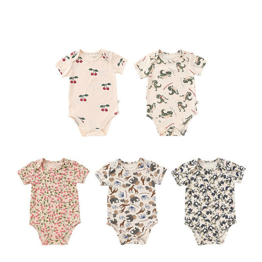 MyKids-USA® Baby Boys And Girls Cartoon Print Short Sleeves Crew Neck bodysuit