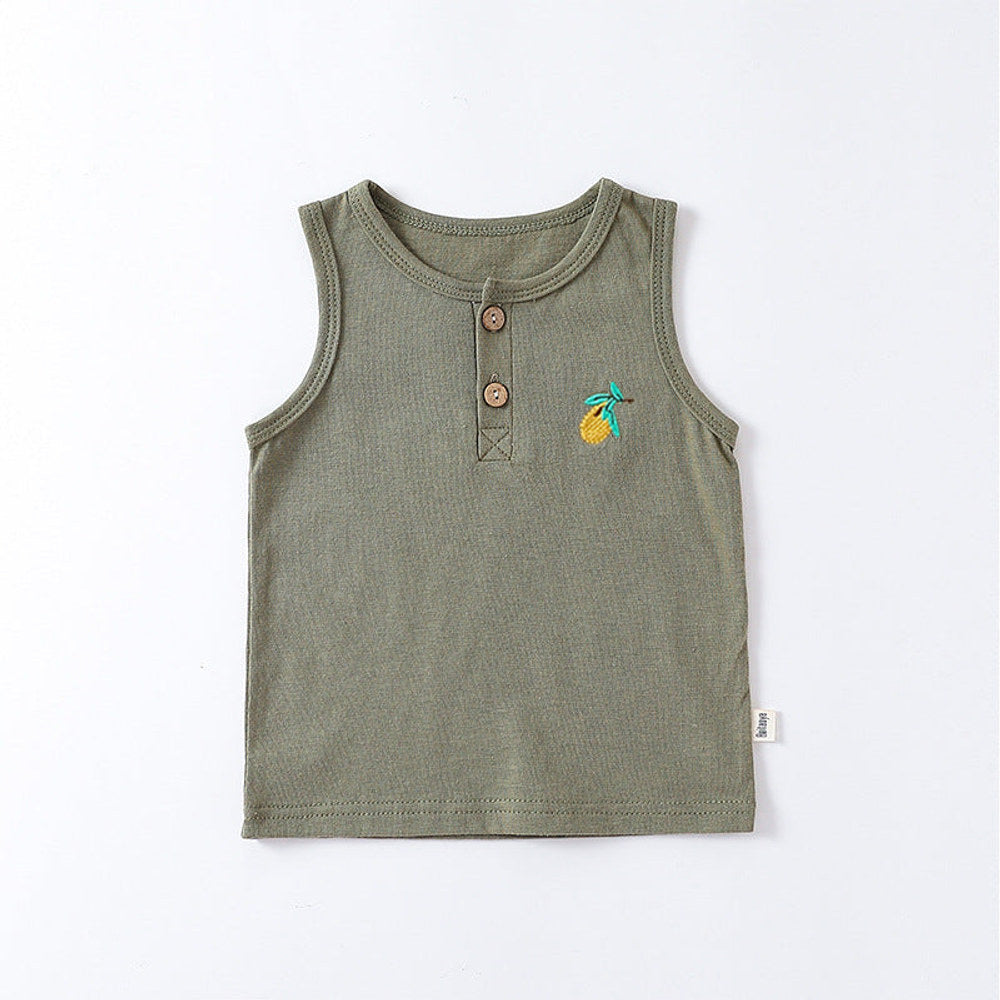 MyKids-USA® Baby Kids Unisex Fruit Embroidered Logo Sleeveless Simple Vest And Bloomers