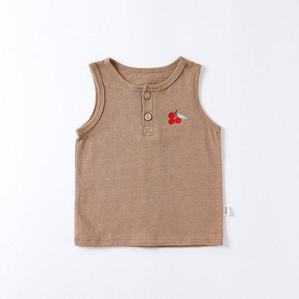 MyKids-USA® Baby Kids Unisex Fruit Embroidered Logo Sleeveless Simple Vest And Bloomers