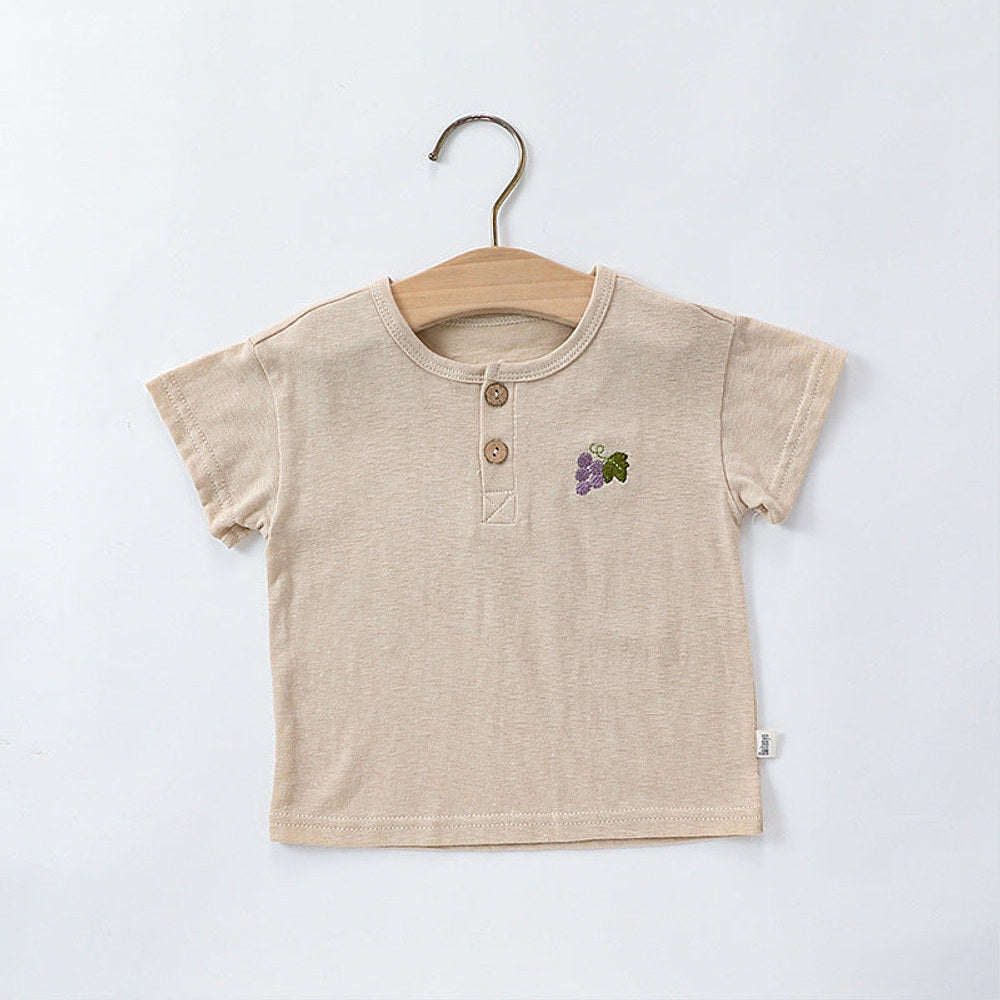 MyKids-USA® Baby Kids Unisex Fruit Embroidered Logo Short Sleeves Simple T-Shirt